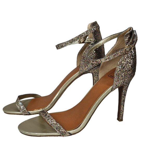 14th and Union Glittery Metallic Strappy Stiletto High Heel Sandals Women 9.5M - Picture 3 of 8